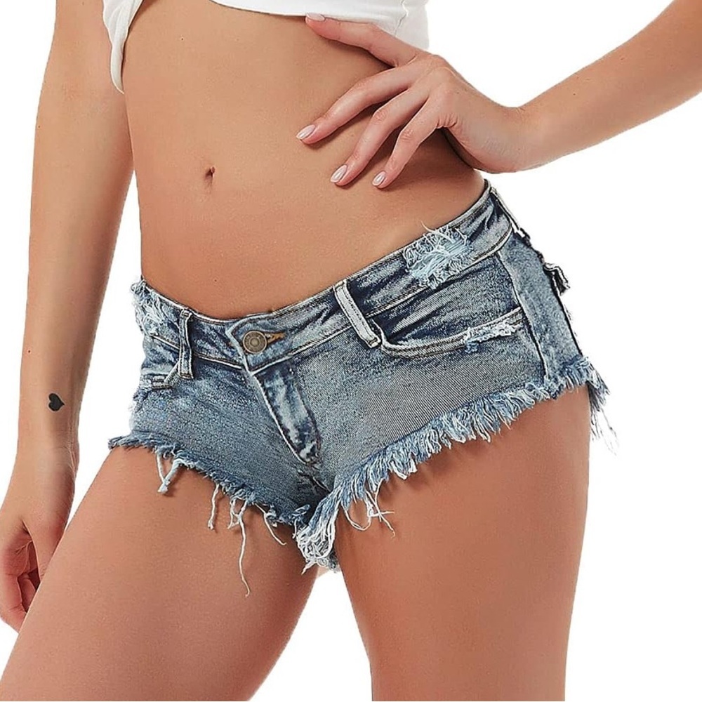 Soojun Women's Sexy Cut Off Low Waist Booty Denim Jeans Shorts Size 2